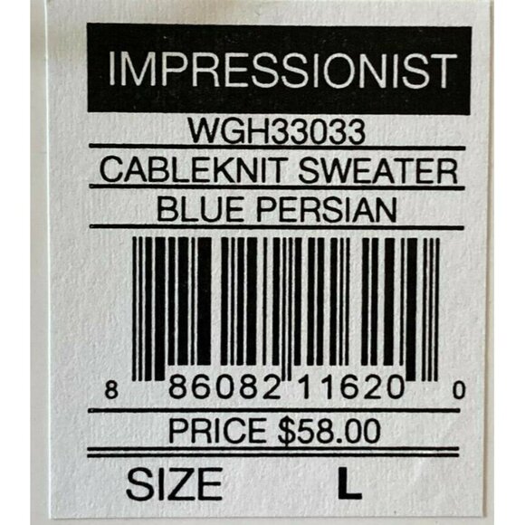 100% Cotton Lady Hagen Impressionist Blue Persian Cable-Knit Quarter-Zip Size L - Picture 8 of 8